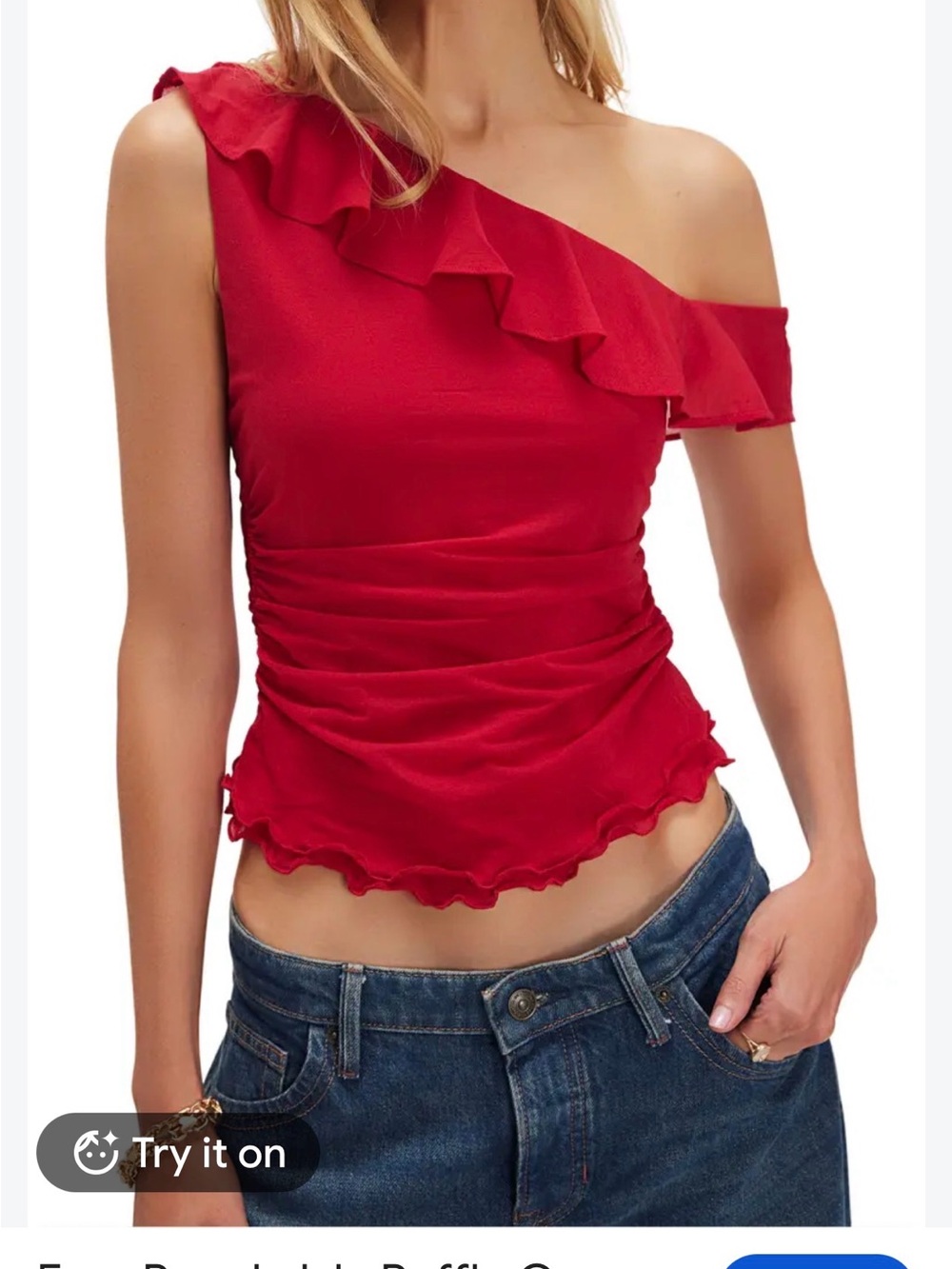 Free People One-Shoulder Ruffle Crop Top - Red